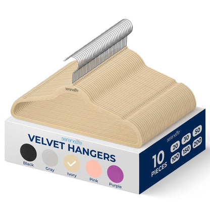 10 Pack Velvet Hangers - Non-Slip Space-Saving 360° Swivel Ivory