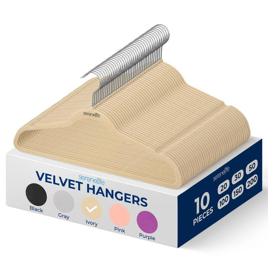 10 Pack Velvet Hangers - Non-Slip Space-Saving 360° Swivel Ivory