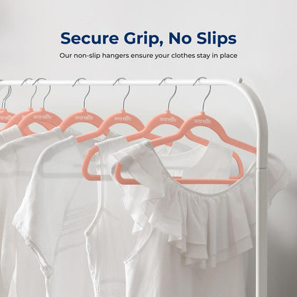 100 Velvet Hangers - Non-Slip Space-Saving 360° Swivel Hook Pink