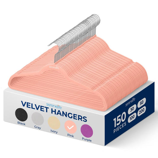 150-Pack Velvet Hangers Space-Saving Non-Slip 360° Swivel Pink