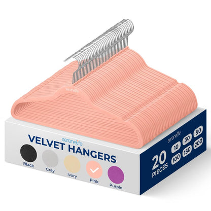 Velvet Hangers 20-Pack Non-Slip Space-Saving 360° Swivel Hook Pink