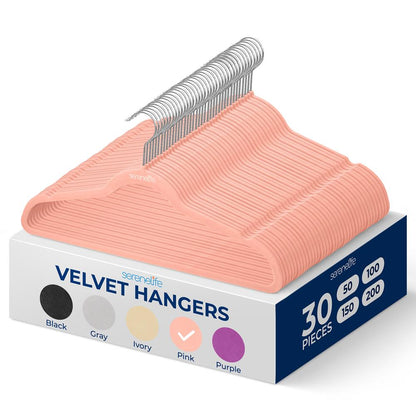 30 Pack Velvet Hangers - Non-Slip Space-Saving 360° Swivel Pink