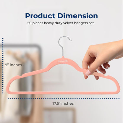 50 Pack Velvet Hangers Non-Slip 360° Swivel Hook Pink