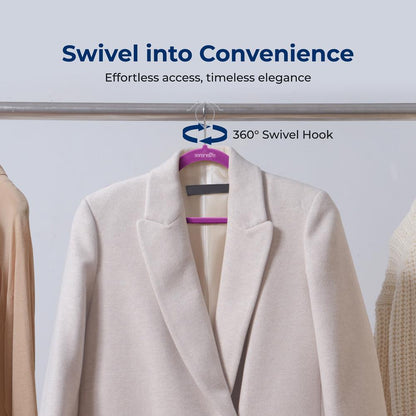 Velvet Hangers 100-Pack Non-Slip Space-Saving 360° Swivel Purple