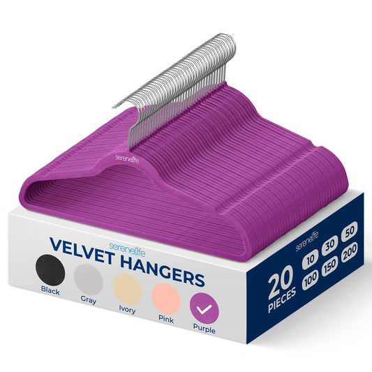 Velvet Hangers 20-Pack Non-Slip Space-Saving 360¬8 Swivel Hook Purple