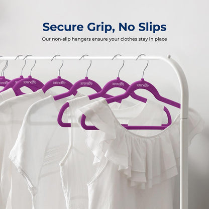 50 Pack Velvet Hangers - Non-Slip Space-Saving 360° Swivel Hook Purple