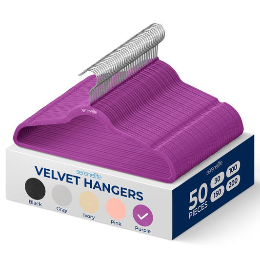 50 Pack Velvet Hangers - Non-Slip Space-Saving 360° Swivel Hook Purple