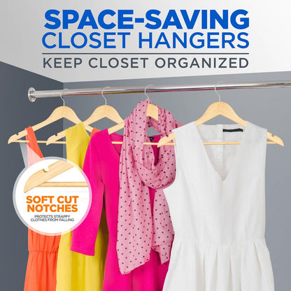 10-Pack Wooden Coat Hangers - Durable Space-Saving 360¬8 Swivel Hook Natural