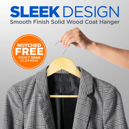 30-Pack Heavy Duty Wooden Hangers - 360° Swivel Hook Natural Finish