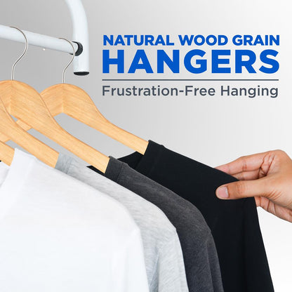 30-Pack Heavy Duty Wooden Hangers - 360° Swivel Hook Natural Finish