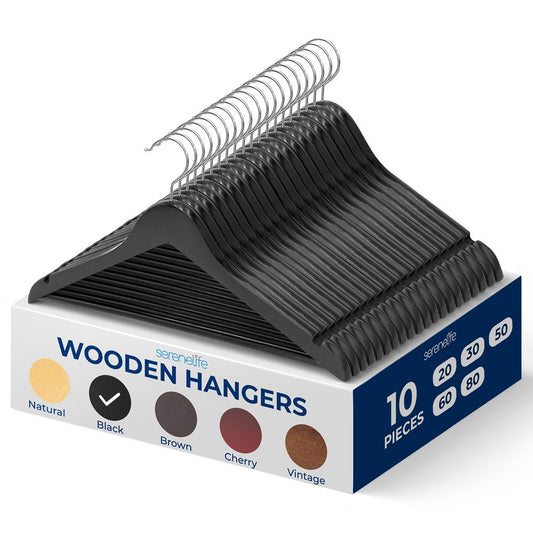 10-Pack Wooden Coat Hangers - Durable Space-Saving 360° Swivel Hook