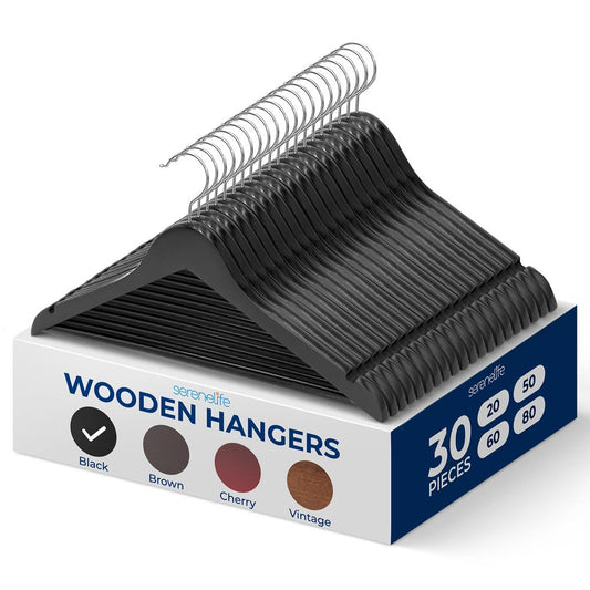 30-Pack Wooden Clothes Hangers Heavy-Duty Non-Slip 360° Swivel Hook