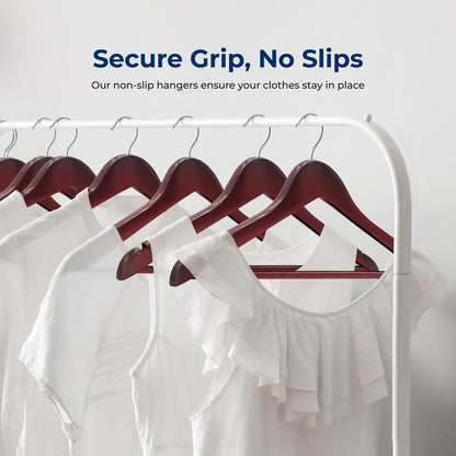 60 Pack Wooden Coat Hangers - Durable Space-Saving Cherry Finish