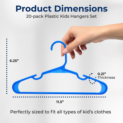 20 Pack Non-Slip Kids Hangers - Space-Saving Durable Plastic Blue