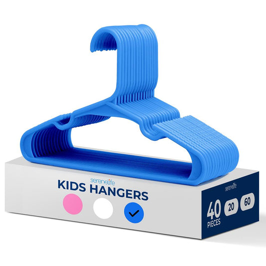 40-Pack Non-Slip Kids Hangers - Space-Saving Durable Plastic Blue