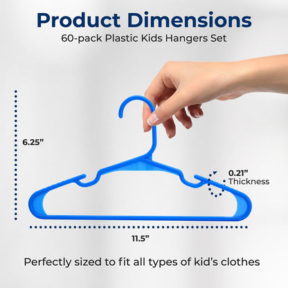 Plastic Kids Hangers 60-Pack Non-Slip Space-Saving Blue