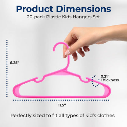 Plastic Kids Hangers 20-Pack Non-Slip Space-Saving Pink