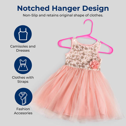 40 Pack Non-Slip Kids Hangers - Space-Saving Durable Pink