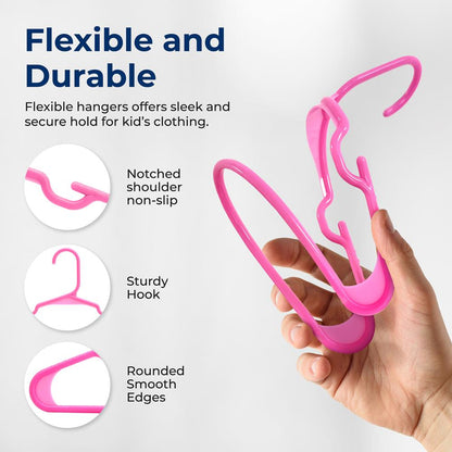 40 Pack Non-Slip Kids Hangers - Space-Saving Durable Pink