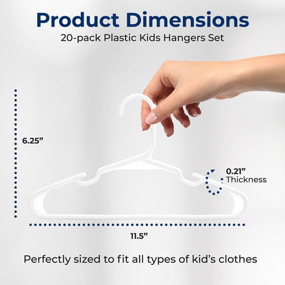 20 Pack Kids Hangers - Space-Saving Non-Slip Design Durable Plastic White