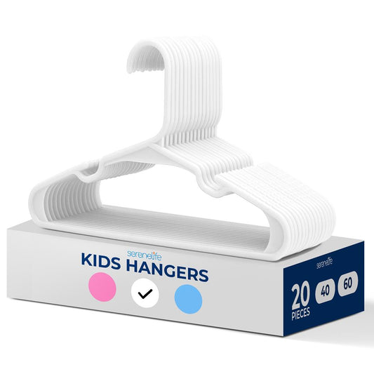 20 Pack Kids Hangers - Space-Saving Non-Slip Design Durable Plastic White