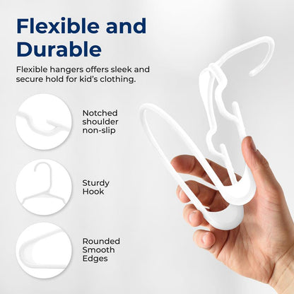 20 Pack Kids Hangers - Space-Saving Non-Slip Design Durable Plastic White