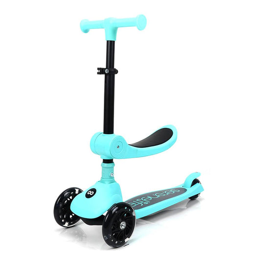 3-Wheel Kids Scooter Foldable Seat LED Wheels Adjustable Handlebar Turquoise Blue