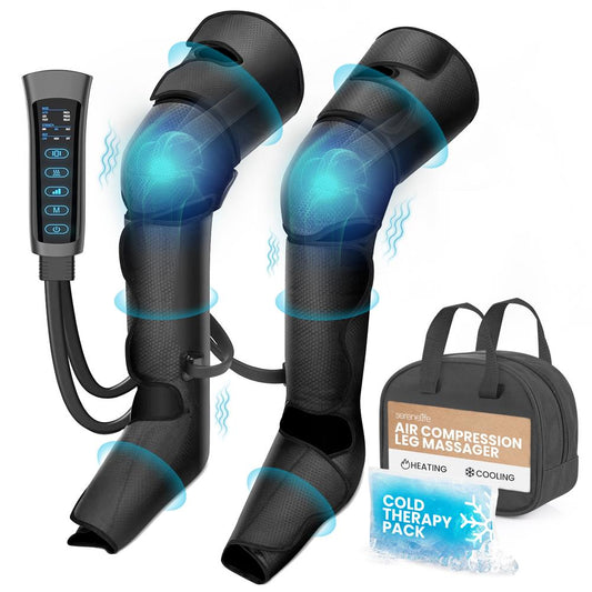 Air Compression Leg Massager Pain Relief Heat & 6 Modes Soccer Leather