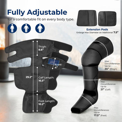 Air Compression Leg Massager Pain Relief Heat & 6 Modes Soccer Leather