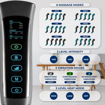 Air Compression Leg Massager Pain Relief Heat & 6 Modes Soccer Leather