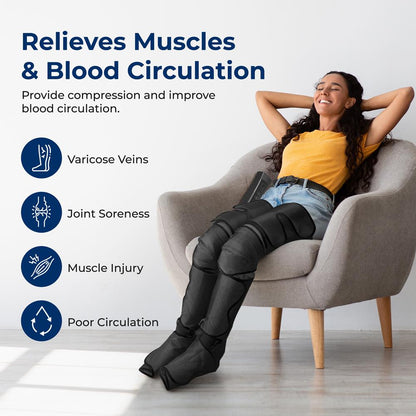 Air Compression Leg Massager Pain Relief Heat & 6 Modes Soccer Leather