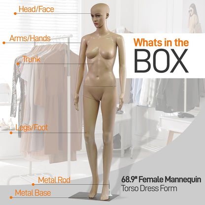 Full-Body Female Mannequin Adjustable Head Flexible Limbs 68.9 Tall