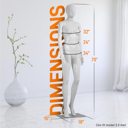 Female Mannequin Dress Form - Realistic Adjustable Durable Metal Base - SLMAQFE5