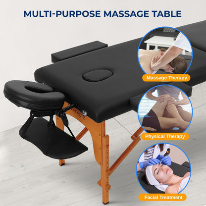 Portable Massage Table Adjustable Folding Bed PU Leather 3 Sections