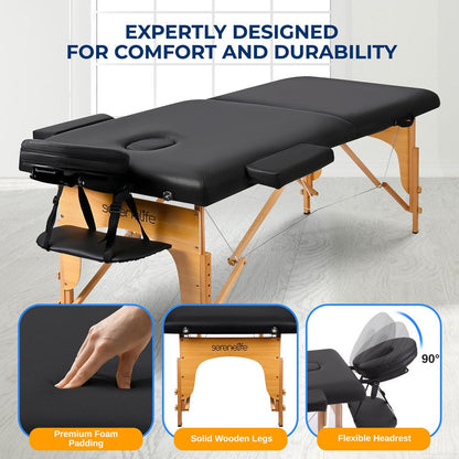 Portable Massage Table Adjustable Folding Bed PU Leather 3 Sections