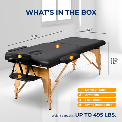 Portable Massage Table Adjustable Folding Bed PU Leather 3 Sections