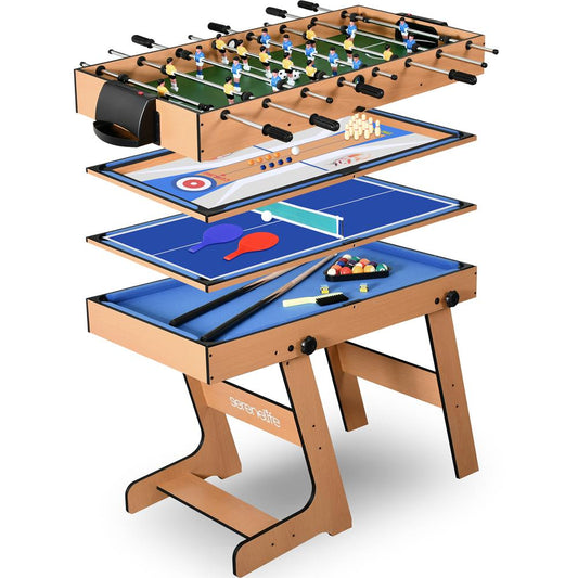 5-in-1 Folding Game Table Space-Saving Design Wood Construction