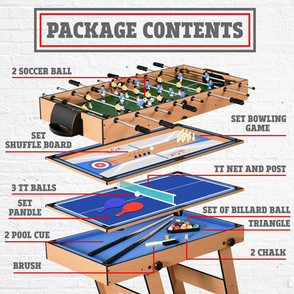 5-in-1 Folding Game Table Space-Saving Design Wood Construction