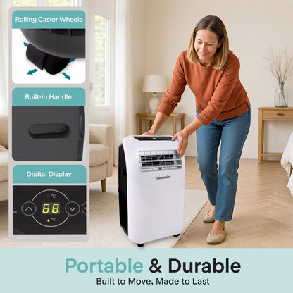 Portable Room Air Conditioner - 12000 Btu Compact Home A/C Cooling Unit With Built-In Dehumidifier & Fan Modes Includes Window Mount Kit (White) - SLPAC12.5EU