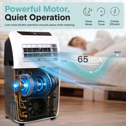 Portable Room Air Conditioner - 12000 Btu Compact Home A/C Cooling Unit With Built-In Dehumidifier & Fan Modes Includes Window Mount Kit (White) - SLPAC12.5EU