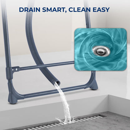 Portable Dog Bath Tub With Two Side Pockets And Built-In Drain System - Includes Three-Point Leash Restraint (Blue)
