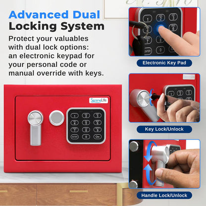 Digital Safe Box Secure Storage Steel Construction Red