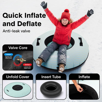 Serenelife 40 Inflatable Snow Tube For Winter Sports – Durable Easy-To-Inflate Snow Sled For Kids & Adults – Safe & Fun For Snow Tubing Sliding And Sledding (Blue)