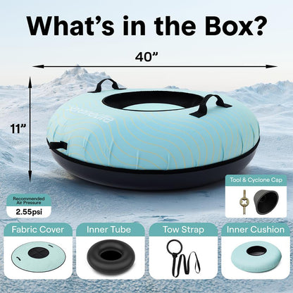 Serenelife 40 Inflatable Snow Tube For Winter Sports – Durable Easy-To-Inflate Snow Sled For Kids & Adults – Safe & Fun For Snow Tubing Sliding And Sledding (Blue)