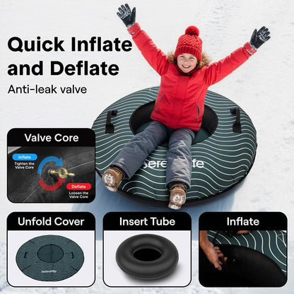 Serenelife 40 Inflatable Snow Tube For Winter Sports – Durable Easy-To-Inflate Snow Sled For Kids & Adults – Safe & Fun For Snow Tubing Sliding And Sledding (Green)