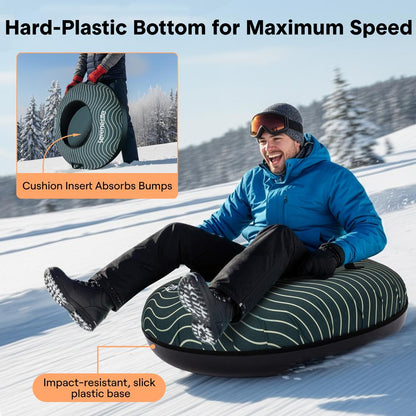 Serenelife 40 Inflatable Snow Tube For Winter Sports – Durable Easy-To-Inflate Snow Sled For Kids & Adults – Safe & Fun For Snow Tubing Sliding And Sledding (Green)