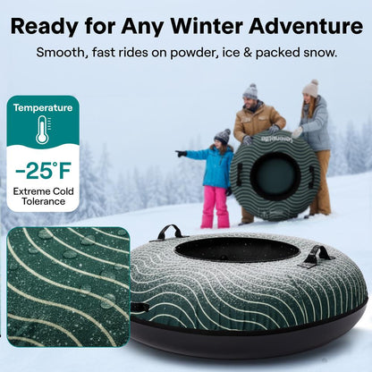 Serenelife 40 Inflatable Snow Tube For Winter Sports – Durable Easy-To-Inflate Snow Sled For Kids & Adults – Safe & Fun For Snow Tubing Sliding And Sledding (Green)