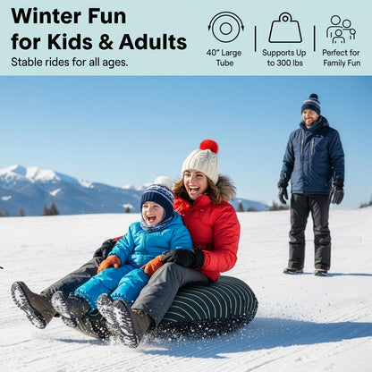 Serenelife 40 Inflatable Snow Tube For Winter Sports – Durable Easy-To-Inflate Snow Sled For Kids & Adults – Safe & Fun For Snow Tubing Sliding And Sledding (Green)