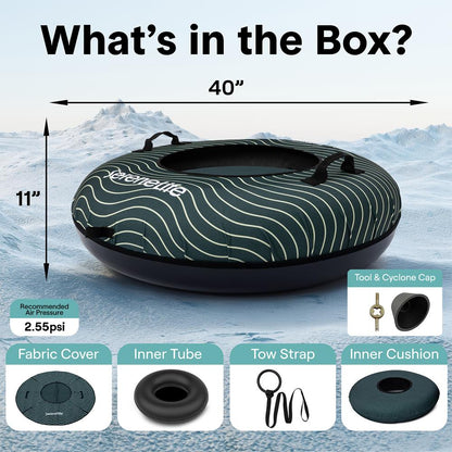 Serenelife 40 Inflatable Snow Tube For Winter Sports – Durable Easy-To-Inflate Snow Sled For Kids & Adults – Safe & Fun For Snow Tubing Sliding And Sledding (Green)
