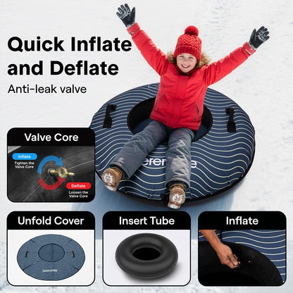 Serenelife 40 Inflatable Snow Tube For Winter Sports – Durable Easy-To-Inflate Snow Sled For Kids & Adults – Safe & Fun For Snow Tubing Sliding And Sledding (Navy Blue)